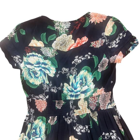 Floral Maxi Women Size Small V Neck Short Sleeve Smock Waist Spring Boho Prairie - Picture 7 of 7